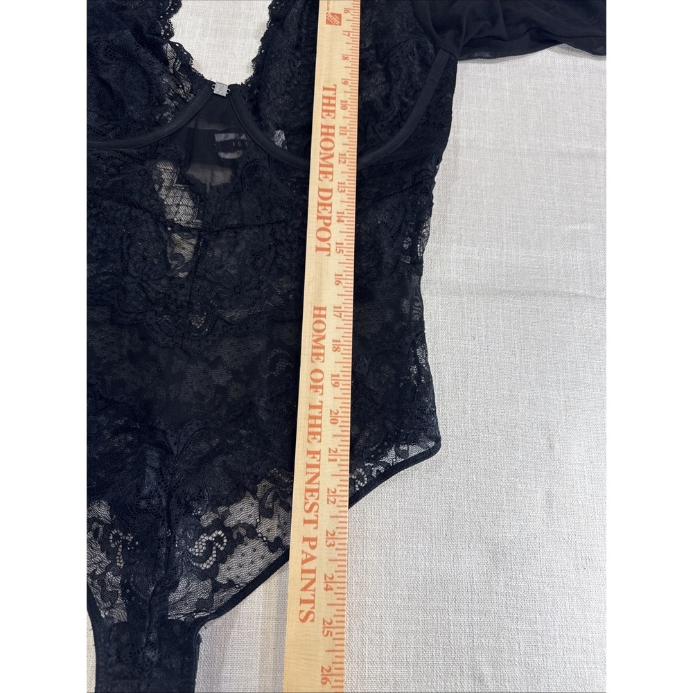 Jette Bodysuit Womens 38D Black Lace Sheer Underwire Unlined Lingerie Sexy Disco - Picture 8 of 12